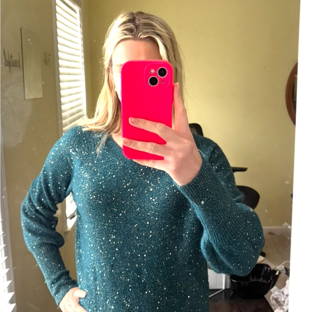 LC Lauren Conrad Teal Speckled Sweater